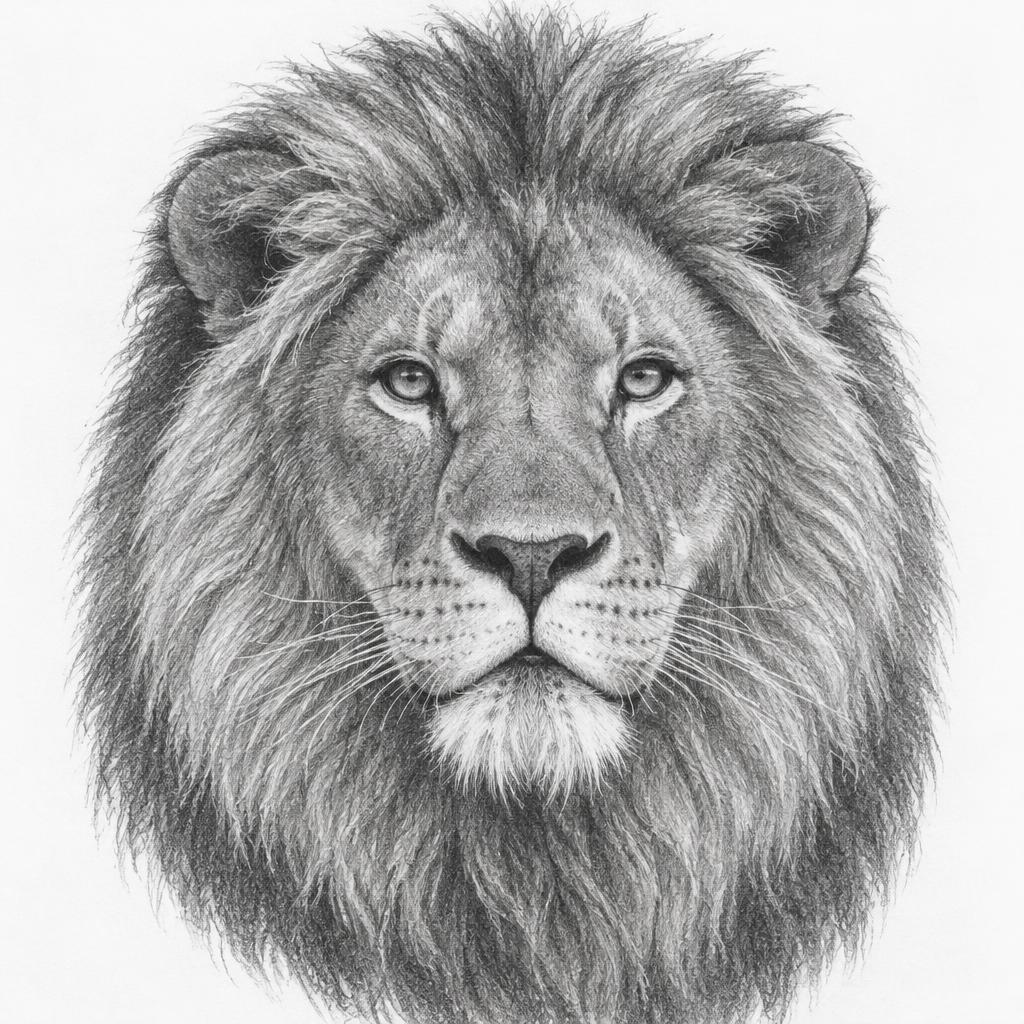 Temporary demonstration, not verified Davina work: Pencil study of a lion
