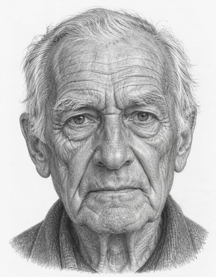 Temporary demonstration, not verified Davina work: Pencil portrait of an elderly man