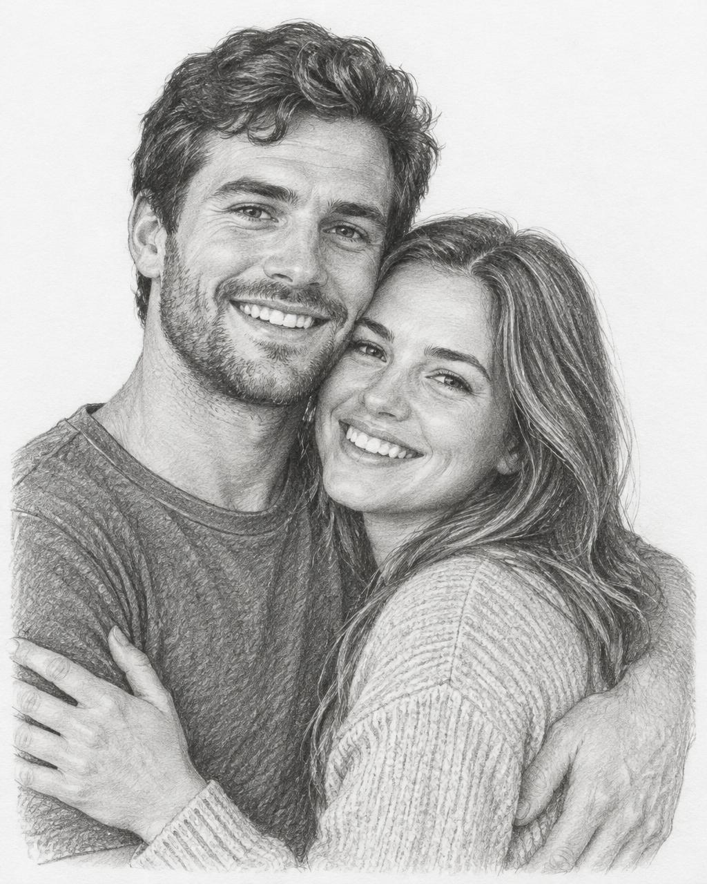 Temporary demonstration, not verified Davina work: Pencil portrait of a couple